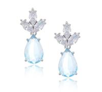 18K White Gold Plated Floral Earrings Pear Cut Cubic Zirconia Flower Dangle Earrings for Women Jewelry Gift (Light Aquamarine | MAR)