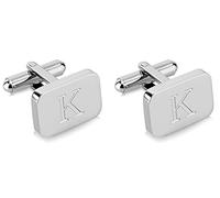 18K White-Gold Plated Initial Engraved Stainless Steel Men’s Cufflinks With Gift Box -Personalized Alphabet Letter’s A-Z By Lux & Pair, Stainless Steel, na