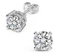 18K White Gold Plated Sterling Silver Pave Round Cut Cubic Zirconia 4 Prong Simulated Diamond Stud Earrings for Men and Women Hypoallergenic (White Gold 5mm)