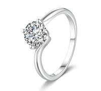 18K White Gold Ring for Women, Small Engagement Ring 4 Prong 0.5ct Lab Created Diamond Au750 Silver Band Size N 1/2