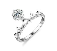 18K White Gold Ring for Women, Small Engagement Ring Crown with 0.5ct Lab Created Diamond Au750 Silver Band Size I 1/2