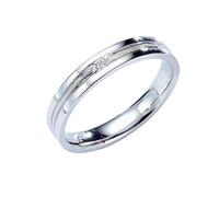 18K White Gold Ring Wedding Band, Promise Ring for Him White Diamond 0.03ct Silver Jewelry Size O 1/2
