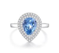 18K White Gold Ring Wedding Band, Simple Engagement Ring 3ct Teardrop Spinel with Moissanite Au750 White Gold Band Size J 1/2