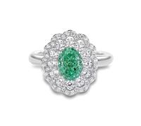 18K White Gold Ring Wedding Band, Simple Promise Ring 1.5ct Oval Lab Created Paraíba Tourmaline with Moissanite Au750 White Gold Band Size J 1/2