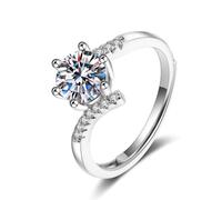 18K White Gold Rings, Small Engagement Ring Moissanite 6 Prongs Silver Jewelry for Wedding Size U 1/2