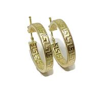 18k yellow gold hoop earrings with greca, square tube 4 mm and 2.2 cm outer diameter, easy click closure. Weight: 2 grams of 18K gold