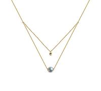 18k Yellow Gold Necklace for Women Two Layer White Round 0.03CT Diamond with Black Pearl Pendant 16.5 Inch