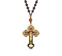 18K Yellow Gold Orthodox Prayer Rope Necklace, Crucifix Jesus Cross Pendant Necklace, Wooden Rosary Beaded Chain Necklace for Men Women Christian Religious Prayer Jewelry Bracelet anglican prayer