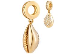 18K Yellow Gold Plated Conch Seashell Charms Dangle fit Pandora Travel Bracelet, 925 Sterling Silver Beach Sea Shell Pendant CZ Bead, Gifts for Graduation/Valentines Day/Holiday