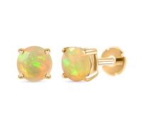 18K Yellow Gold Plated Silver Solitaire Stud Earring TJC 925 Sterling Silver Opal Screw Back October Birthstone Hypoallergenic