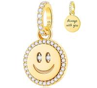 18K Yellow Gold Plated Smiley Face Charms Dangle fit Pandora Xmas Bracelet, 925 Sterling Silver Happy Face Smile Emoji Pendant Bead with CZ Eye, Gifts for Friends/Family/Couple