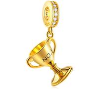 18K Yellow Gold Plated Winner Trophy Pendant Charms fit Pandora Sport Bracelet, No.1 Champion Award Cup Dangle Beads in 925 Sterling Silver, Xmas Gift for Granddaughter/Best Friends/Boy/Girl
