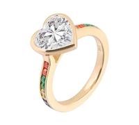 18K Yellow Gold Ring, Woman Ring Moissanite Heart Gold Stackable Band for Mother Size M 1/2
