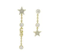 18K Yellow Gold Small Earring Studs for Women with Moissanite Asymmetric Star LOVE Script, Gold Earrings Studs for Her
