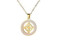 18K Yellow Gold Witch Knot Necklace, Nudo de Bruja, Witchcraft Witch Knot Necklace Women Neck Chains, Round Pendant Necklaces Amulet, Sterling Silver, No Gemstone