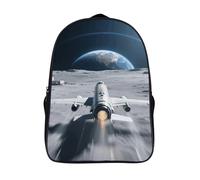 18L Aircraft on The Lunar Surface Laptop Backpack Adults 16" Lightweight Carry on Backpack for Travel Flight Waterproof Casual Daypack Work Bussiness Computer Bag for Office Commute Outdoor Sports