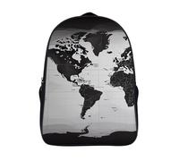 18L Black And White World Map Laptop Backpack Adults 16" Lightweight Carry on Backpack for Travel Flight Waterproof Casual Daypack Work Bussiness Computer Bag for Office Commute Outdoor Sports