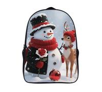 18L Christmas Snowman And Reindeer Laptop Backpack Adults 16" Lightweight Carry on Backpack for Travel Flight Waterproof Casual Daypack Work Bussiness Computer Bag for Office Commute Outdoor Sports
