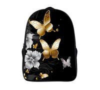 18L Gold White Butterflies Black Laptop Backpack Adults 16" Lightweight Carry on Backpack for Travel Flight Waterproof Casual Daypack Work Bussiness Computer Bag for Office Commute Outdoor Sports