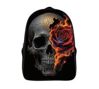 18L Gothic Skull And Black Rose Laptop Backpack Adults 16" Lightweight Carry on Backpack for Travel Flight Waterproof Casual Daypack Work Bussiness Computer Bag for Office Commute Outdoor Sports