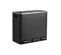 18L Kitchen Waste Bin with 3 Compartments, Pedal Bin for Waste Separation, Steel Construction, Black