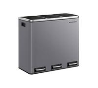 18L Kitchen Waste Bin with 3 Compartments, Pedal Bin for Waste Separation, Steel Construction, Matte Grey