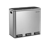 18L Kitchen Waste Bin with 3 Compartments, Pedal Bin for Waste Separation, Steel Construction, Silver