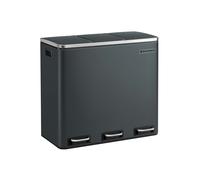 18L Kitchen Waste Bin with 3 Compartments, Pedal Bin for Waste Separation, Steel Construction, Smoky Grey