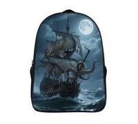 18L Octopus Kraken Pirate Ship Ocean Laptop Backpack Adults 16" Lightweight Carry on Backpack for Travel Flight Waterproof Casual Daypack Work Bussiness Computer Bag for Office Commute Outdoor Sports