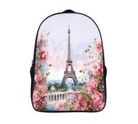 18L Paris Eiffel Tower with Flowers Laptop Backpack Adults 16" Lightweight Carry on Backpack for Travel Flight Waterproof Casual Daypack Work Bussiness Computer Bag for Office Commute Outdoor Sports