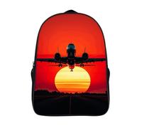 18L Romantic Red Sunset Plane Laptop Backpack Adults 16" Lightweight Carry on Backpack for Travel Flight Waterproof Casual Daypack Work Bussiness Computer Bag for Office Commute Outdoor Sports