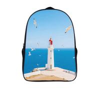 18L Santorini Greek Island Landscape Laptop Backpack Adults 16" Lightweight Carry on Backpack for Travel Flight Waterproof Casual Daypack Work Bussiness Computer Bag for Office Commute Outdoor Sports