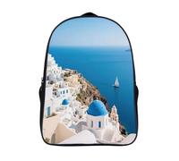 18L Santorini Greek Island Sea View Laptop Backpack Adults 16" Lightweight Carry on Backpack for Travel Flight Waterproof Casual Daypack Work Bussiness Computer Bag for Office Commute Outdoor Sports