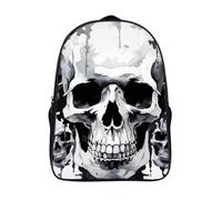 18L White And Gray Skull Graphics Laptop Backpack Adults 16" Lightweight Carry on Backpack for Travel Flight Waterproof Casual Daypack Work Bussiness Computer Bag for Office Commute Outdoor Sports