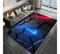 18meng Art Gaming Rug for Boys Bedroom Living Room Non-Slip Super Cozy Gamer Carpet 3D Visual Cool Lines Pattern Geometric Theme Game Room Decorative Carpet Teen kids Washable (Blue Red,200x300cm)