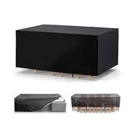 18meng Art Garden Furniture Covers 300x150x95cm Black 600D Heavy Duty Oxford Cube/Rectangular Garden Table Cover Waterproof Windproof Anti-UV Large Patio Furniture Cover for Table Chairs Rattan Sofa