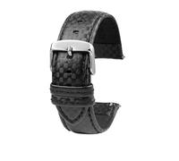18mm 20mm 21mm 22mm 23mm 24mm Men Women Stitching Carbon Fiber Watch Band Leather Strap, Black Silver Pin, 22mm