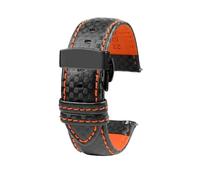 18mm 20mm 21mm 22mm 23mm 24mm Men Women Stitching Carbon Fiber Watch Band Leather Strap, Orange B Folding, 23mm
