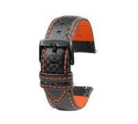 18mm 20mm 21mm 22mm 23mm 24mm Men Women Stitching Carbon Fiber Watch Band Leather Strap, Orange Black Pin, 18mm