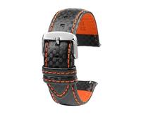 18mm 20mm 21mm 22mm 23mm 24mm Men Women Stitching Carbon Fiber Watch Band Leather Strap, Orange Silver Pin, 24mm