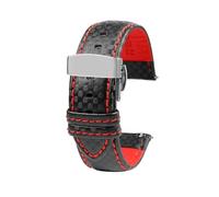 18mm 20mm 21mm 22mm 23mm 24mm Men Women Stitching Carbon Fiber Watch Band Leather Strap, Red Silver Folding, 23mm