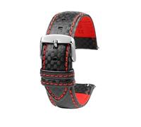 18mm 20mm 21mm 22mm 23mm 24mm Men Women Stitching Carbon Fiber Watch Band Leather Strap, Red Silver Pin, 20mm