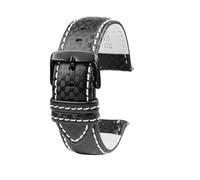18mm 20mm 21mm 22mm 23mm 24mm Men Women Stitching Carbon Fiber Watch Band Leather Strap, White Black Pin, 21mm