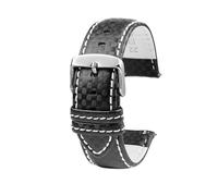 18mm 20mm 21mm 22mm 23mm 24mm Men Women Stitching Carbon Fiber Watch Band Leather Strap, White Silver Pin, 22mm
