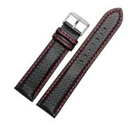 18mm 20mm 22mm 24mm Mens Watch Band Carbon Fibre Strap with Red Stitched + Leather Lining Stainless Steel Clasp watchband(Red pin clasp,22mm silver clasp)