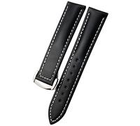 18mm 20mm 22mm Cowhide Watch Strap for Omega 007 Seamster 300 De Ville AT150 19/21mm Commander Watchband Folding Buckle (Color : Dark Brown White, Size : 19MM) Full of stars