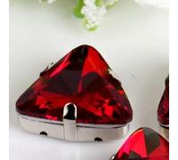 18mm 50pcs/Pack Triangle Shape Glass Sew On Rhinestone with Claw Strass Metal Base Buckle Crystal Stone Diamond for Clothes(Red)