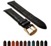 18mm Black Genuine Leather Mock Croc Watch Strap Band Mens Crocodile Padded Gold Buckle