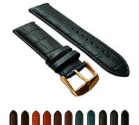 18mm Blue Genuine Leather Mock Croc Watch Strap Band Mens Crocodile Padded Gold Buckle