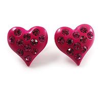 18mm/ Crystal Enamal Heart Stud Earrings in Magenta Colour/Silver Tone